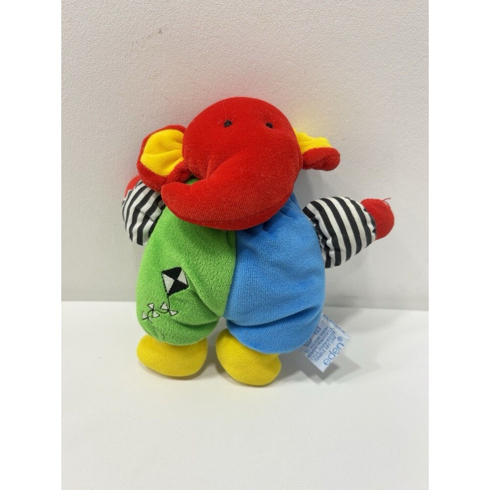 Eden Elephant Plush Baby Rattle Stuffed Animal Primary Colors Kite Red 7 Inch